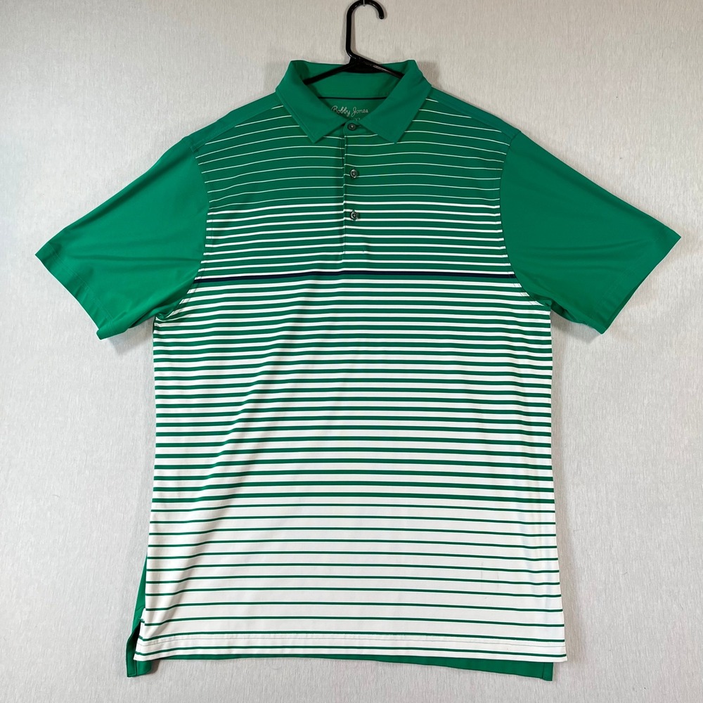 Bobby Jones Polo Men L X-H2O Green White Striped Golf Performance Stretch Active